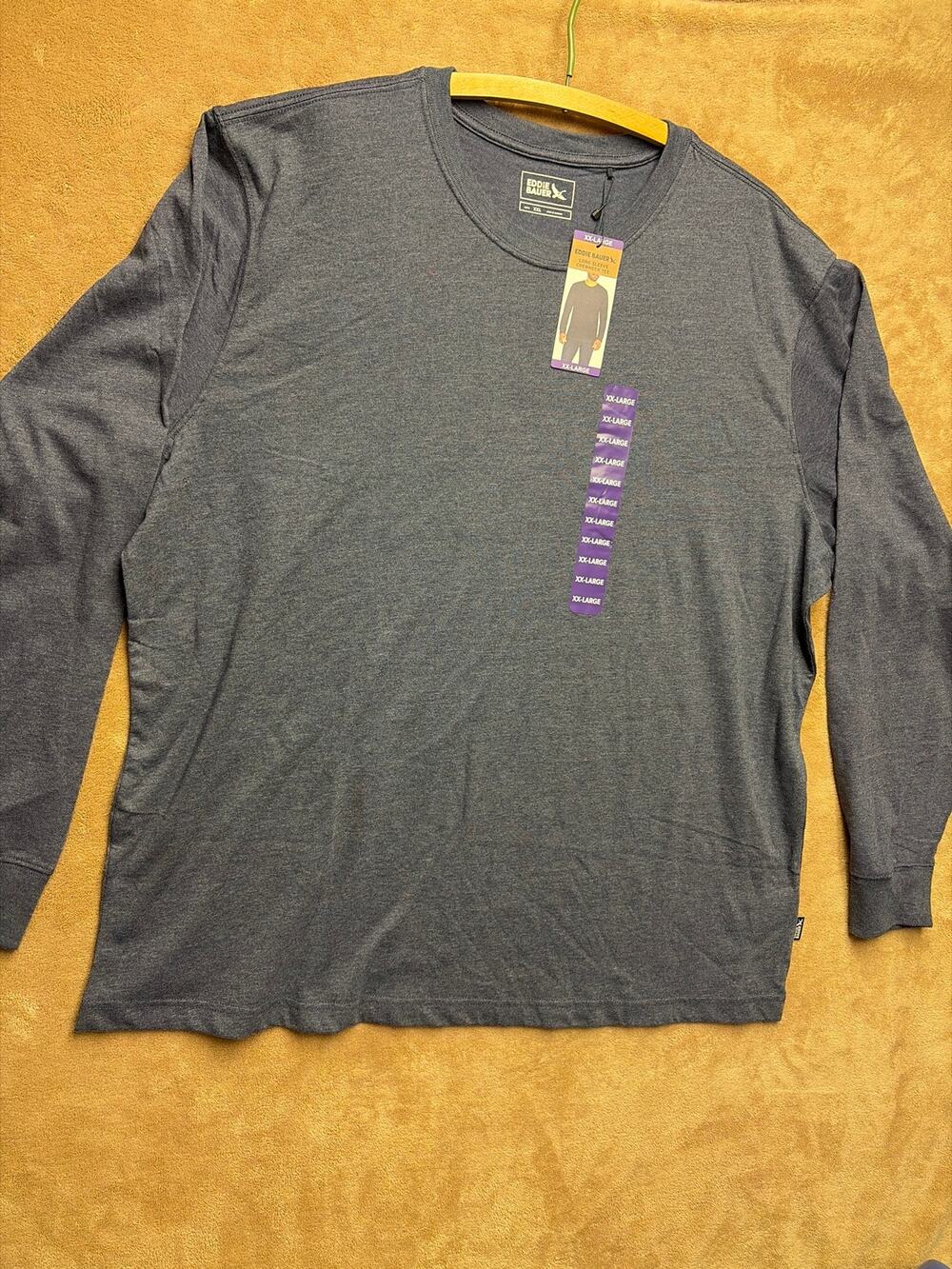 NWT Eddie Bauer Mens XXL Grey Long Sleeve Crewneck Tee Textured Brushed Soft